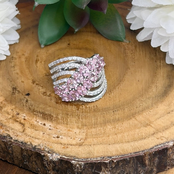 Sterling Silver 925 Ring Size 7 Chunky Pink Ice CZ EUC - Picture 4 of 9